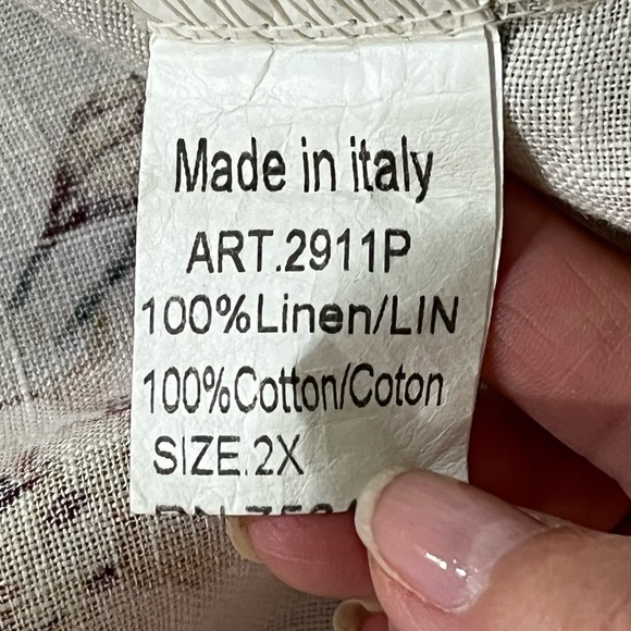 Lungo L'arno Floral Linen Tunic Top Natural Italy Boho Botanical Womans 2X Plus - Picture 10 of 12